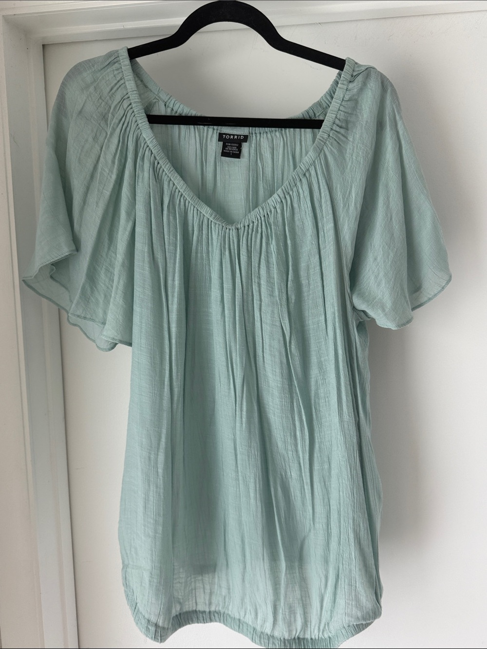 torrid Mint Green V‑Neck Flutter Sleeve Top